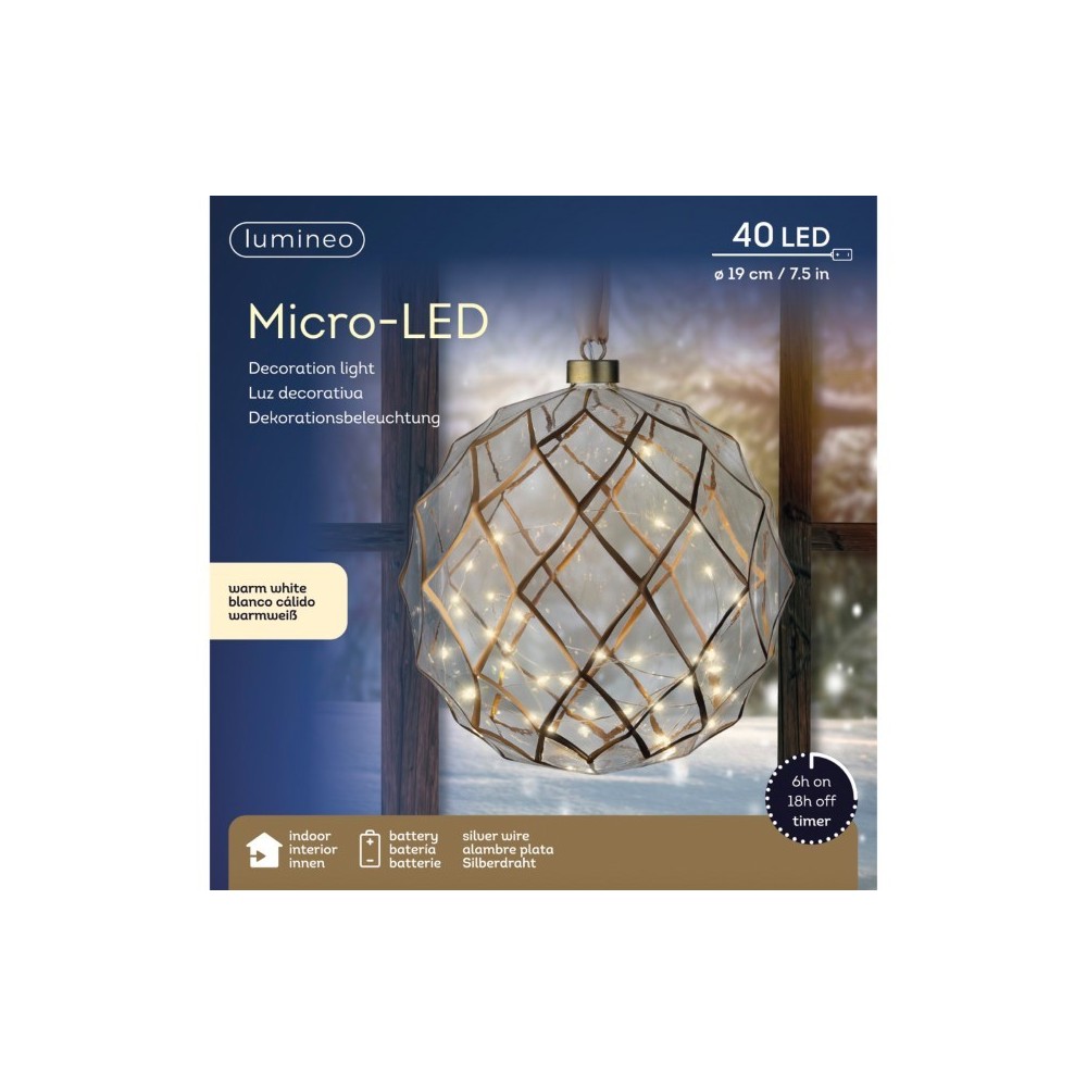 ORNAMENTO VETRO 40 LED ORO D.19